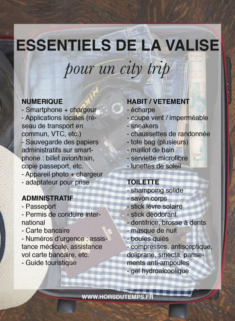 checklist préparer valise city-trip